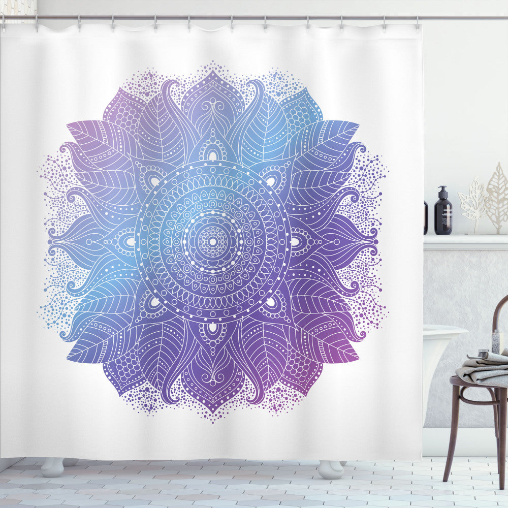 Bohemian Mandala Shower Curtain in Pale Sky Blue, Blue Violet, Fuchsia, and White