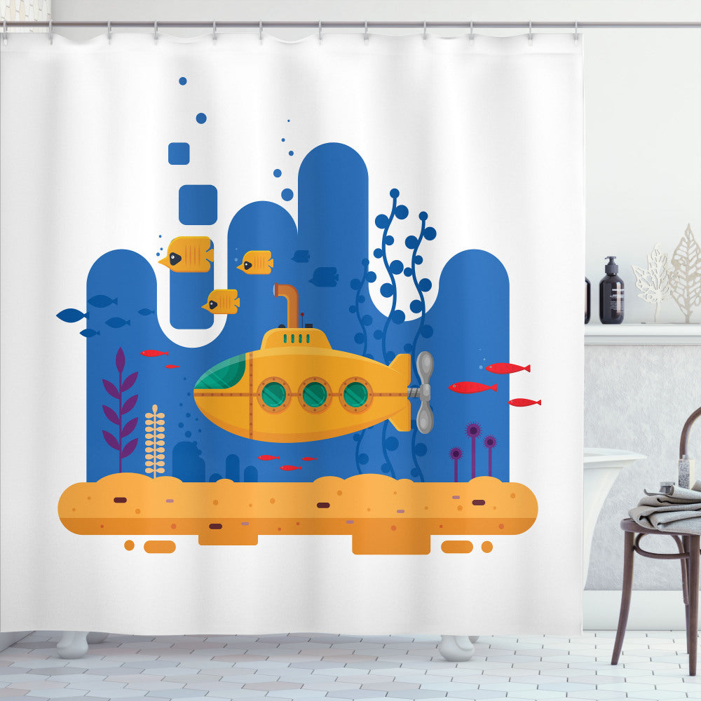 Yellow Submarine Multicolor Periscope Fish and Reefs Shower Curtain - Enhancing Your Bathroom Decor