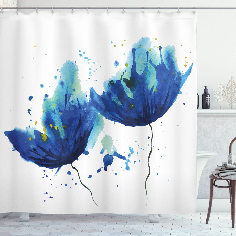 Blue Floral Abstract Art Design Shower Curtain