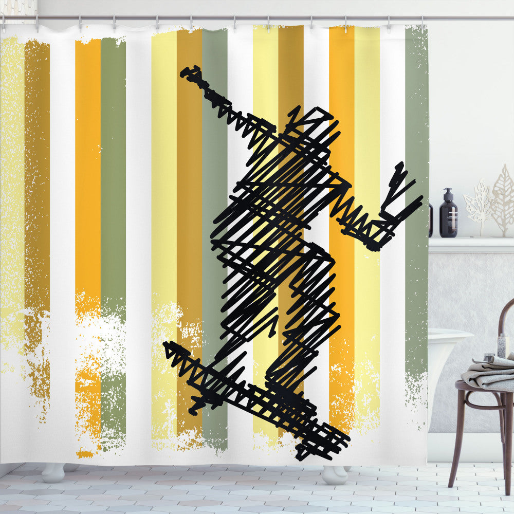 Youthful Skateboarder Scribble Multicolor Shower Curtain