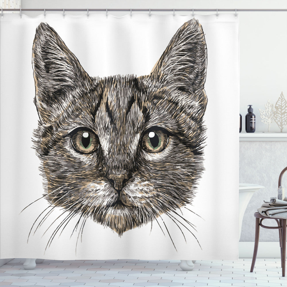 Abstract Grey Cat Head Design on Shower Curtain