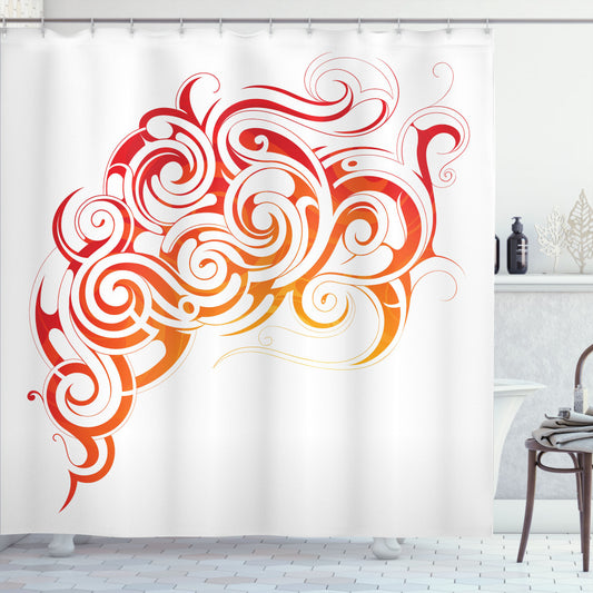 Abstract Curl Design in Smoky Vermilion and Orange Tones for Shower Curtain