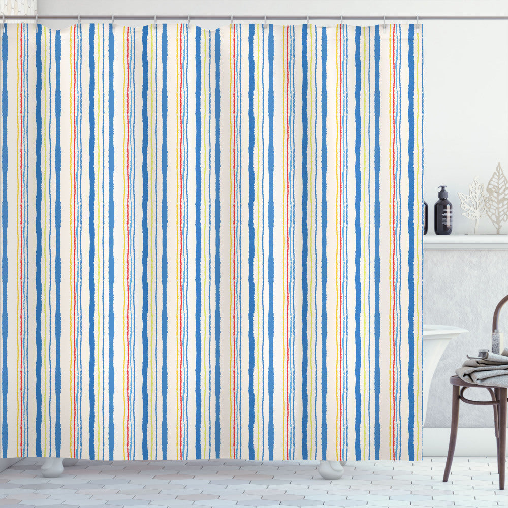 Abstract Multicolor Vertical Lines Stripes Print Fabric Shower Curtain