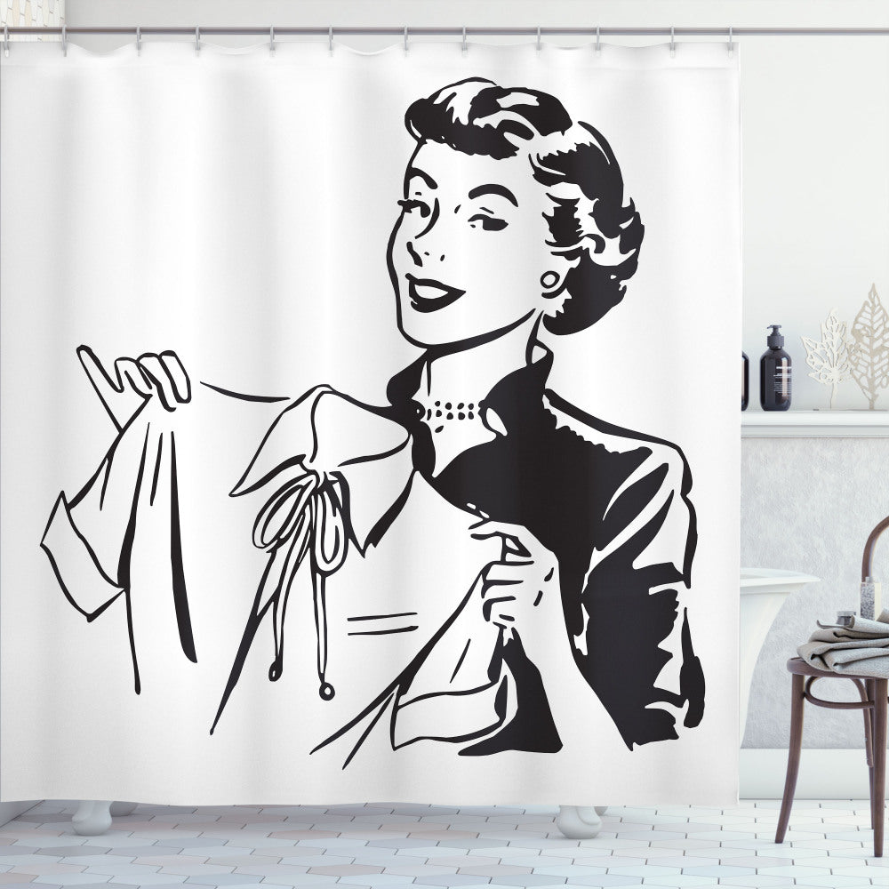 Vintage Woman in White and Black Blouse Shower Curtain