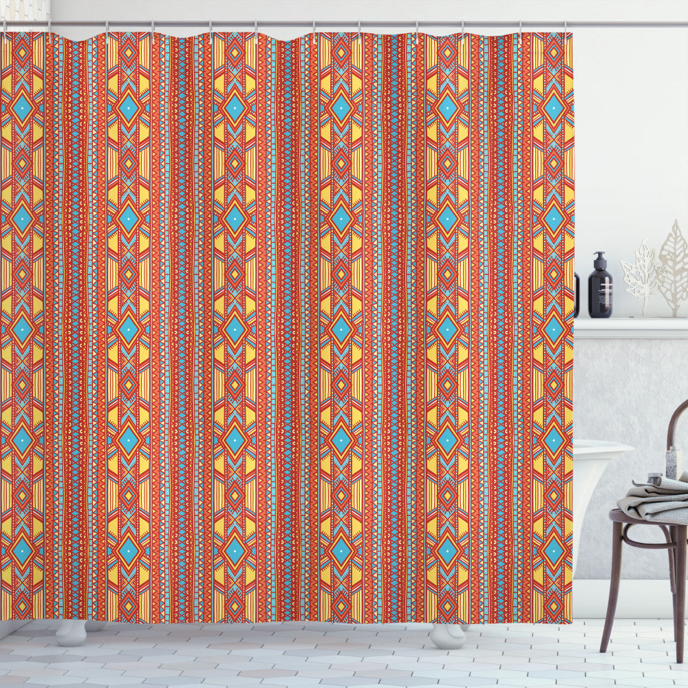 Tribal Multicolor Ethnic Ornamental Rhombus Shower Curtain