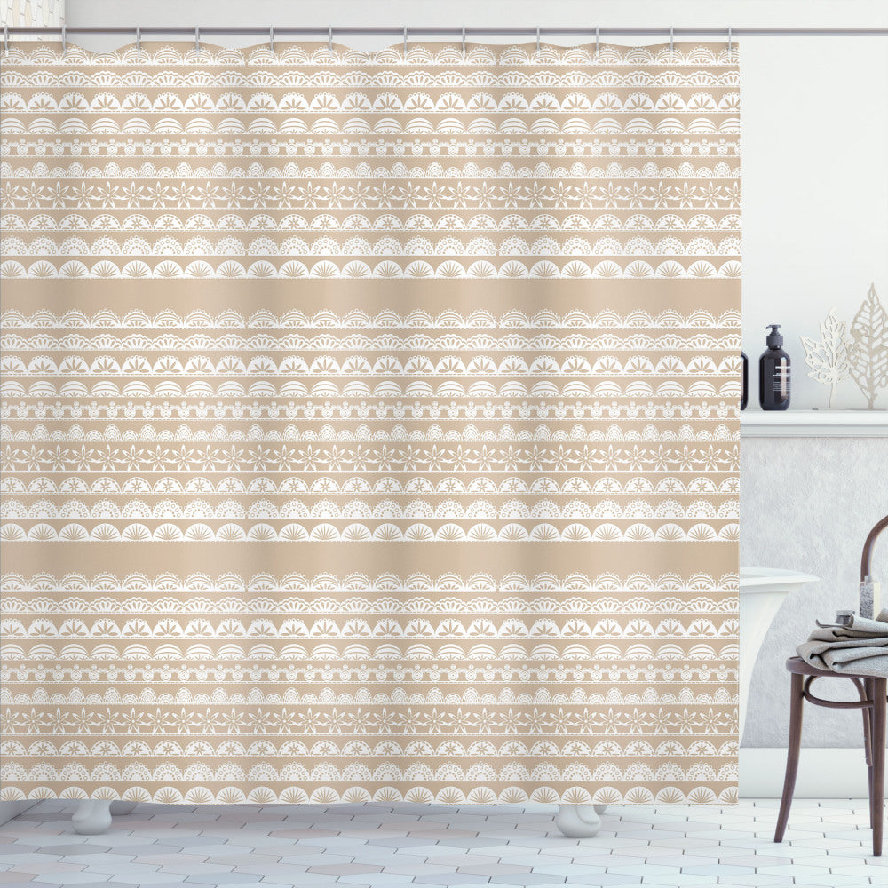 Vintage Tan and White Antique Borders Shower Curtain