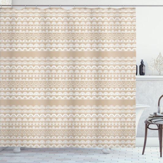 Vintage Tan and White Antique Borders Shower Curtain