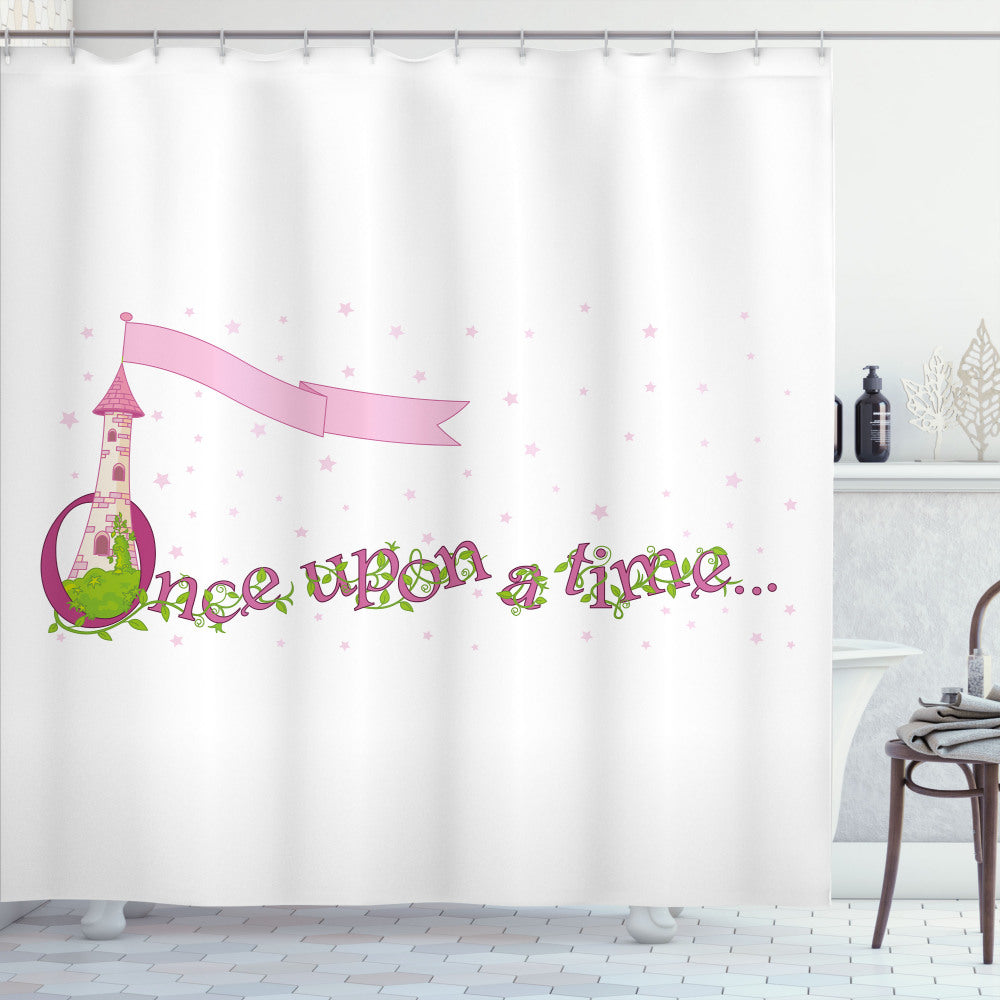 Castle-Inspired Baby Pink, Lime Green, and Dark Magenta Shower Curtain Design