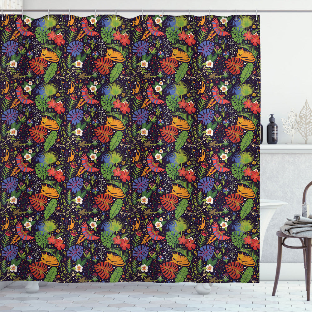 Tropical Fusion: Monkeys, Parrots, and Monstera Multicolor Shower Curtain