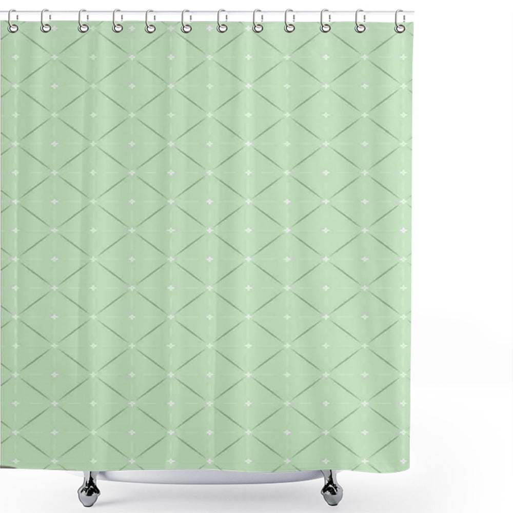 Abstract Rhombus and Square Design on Pale Green and White Shower Curtain