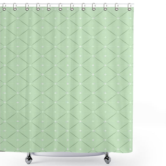 Abstract Rhombus and Square Design on Pale Green and White Shower Curtain