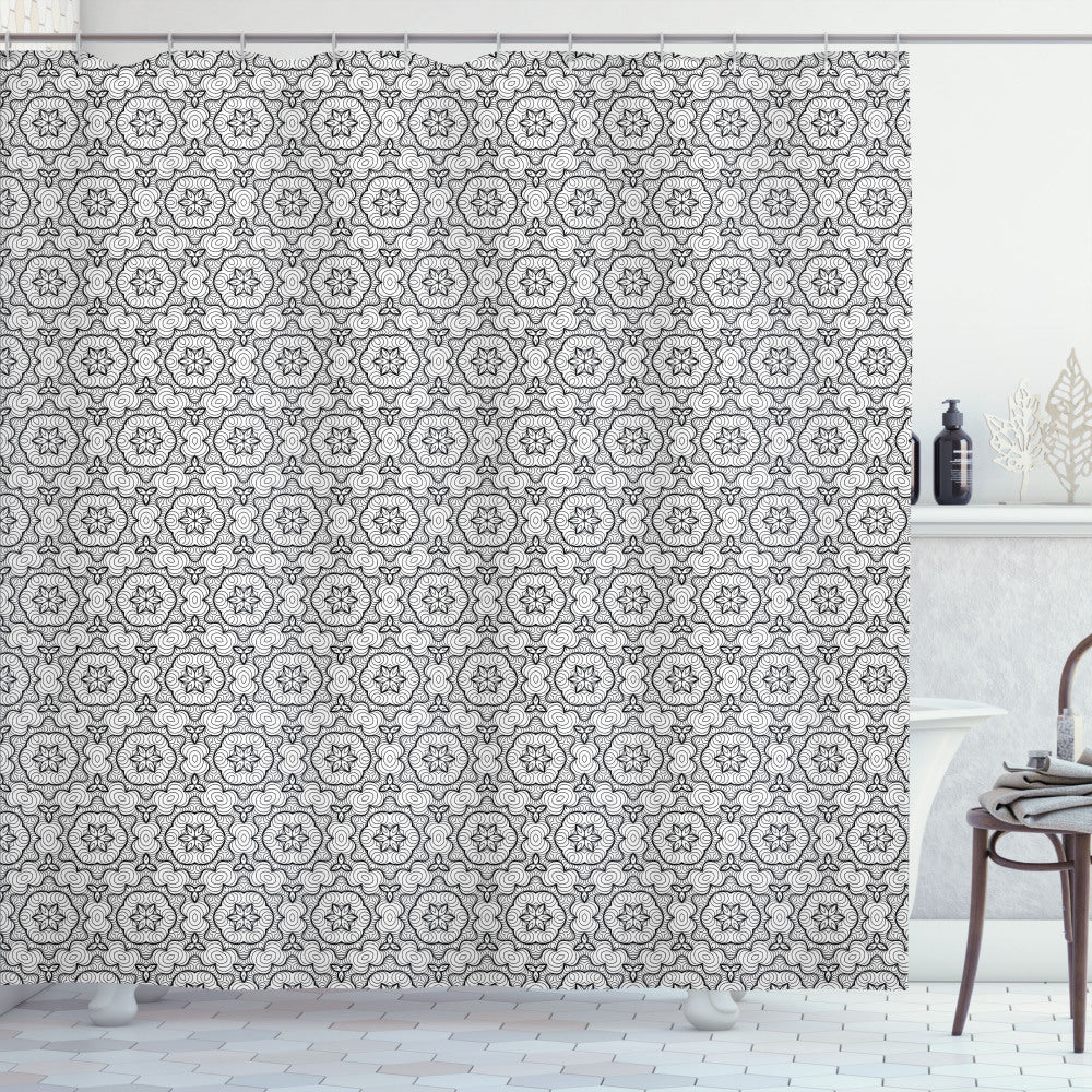 Symmetrical Black and White Simple Motifs Shower Curtain