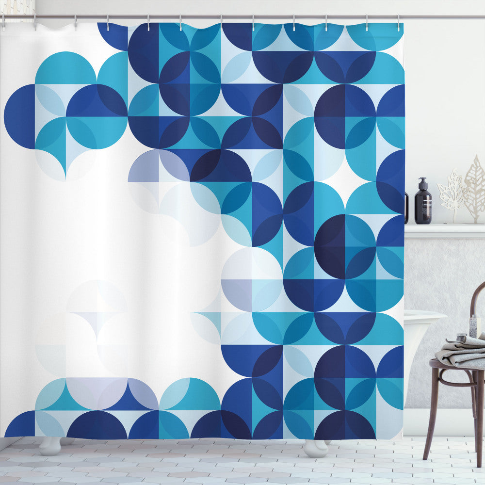 Abstract White and Dark Blue Circle Design Shower Curtain