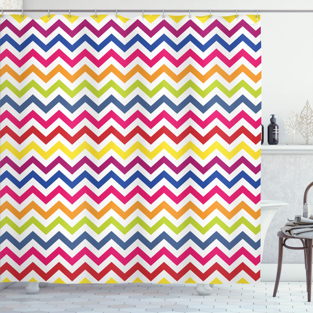 Chevron Multicolor Rainbow Fun Shower Curtain