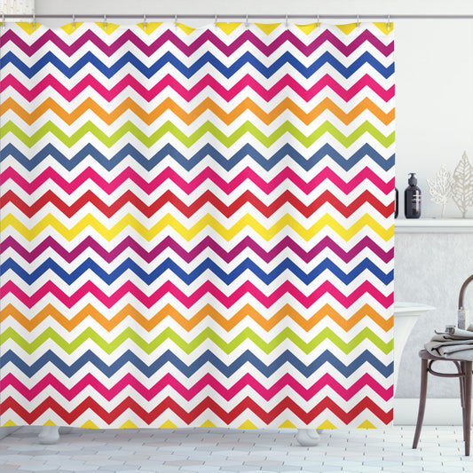 Chevron Multicolor Rainbow Fun Shower Curtain