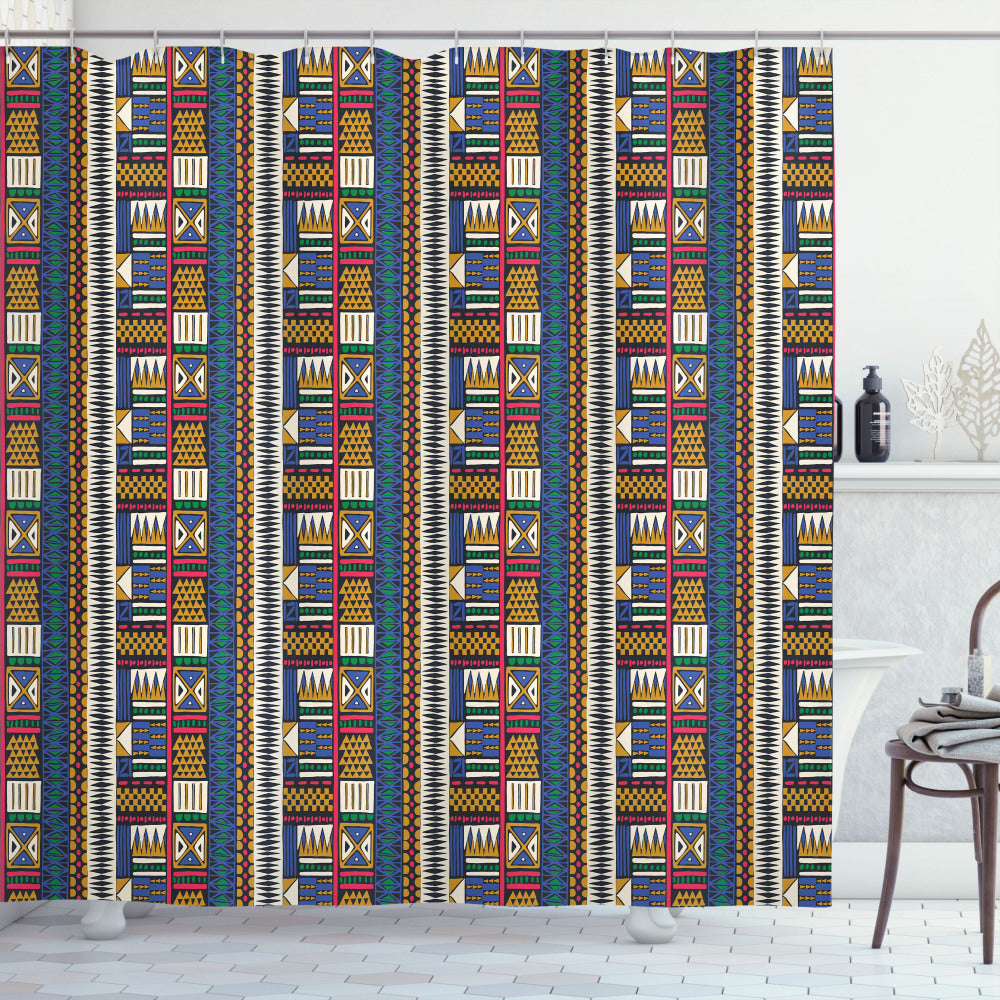 Boho Multicolor Tribal Motif Shower Curtain with Vibrant Colors