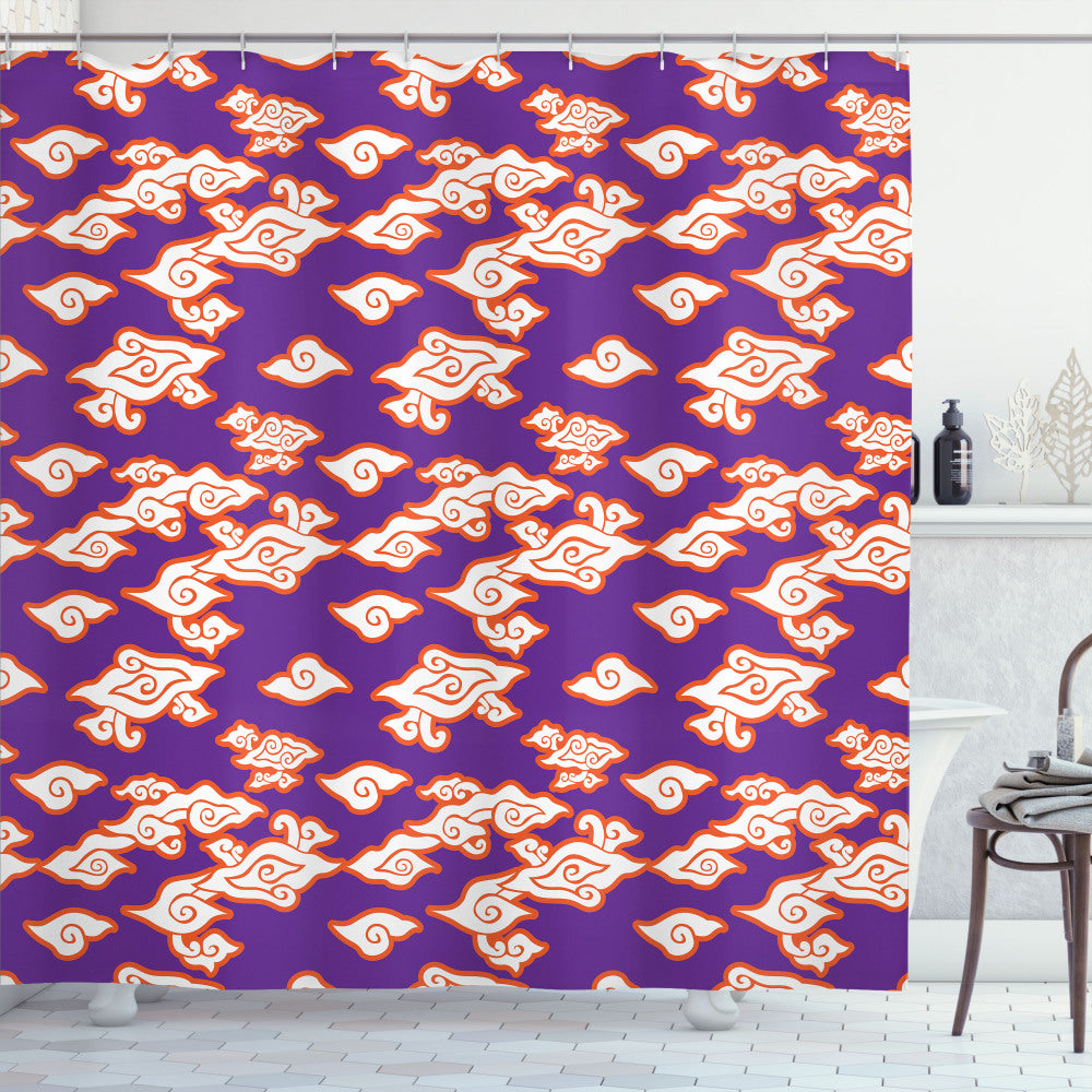 Asian Batik Hippie-Inspired Bath Curtain in Vermilion, Purple, and White