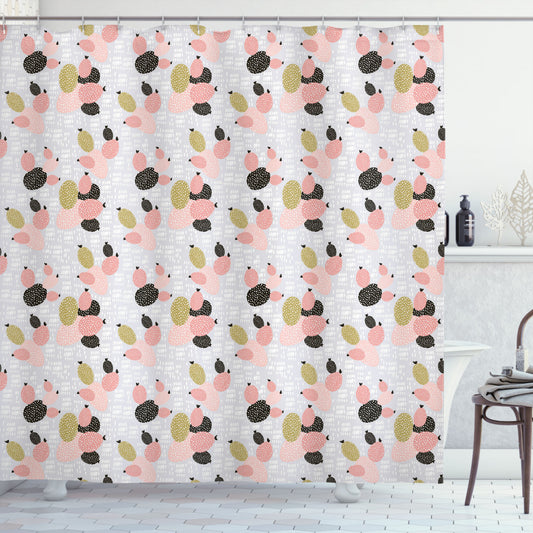 Abstract Cactus Dot Minimalist Shower Curtain in Pale Grey, Coral, and Rose