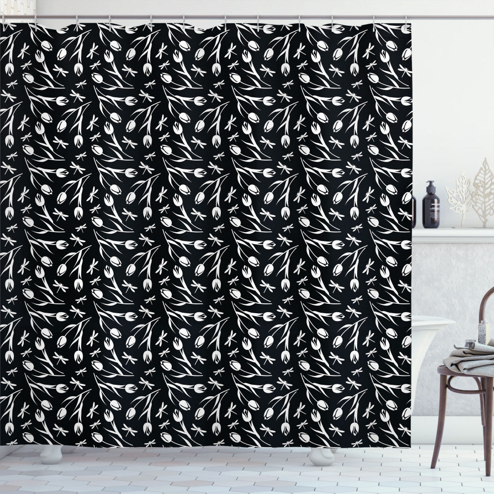 Black and White Dragonfly Tulip Shower Curtain: A Stunning Twist on Monochrome Decor