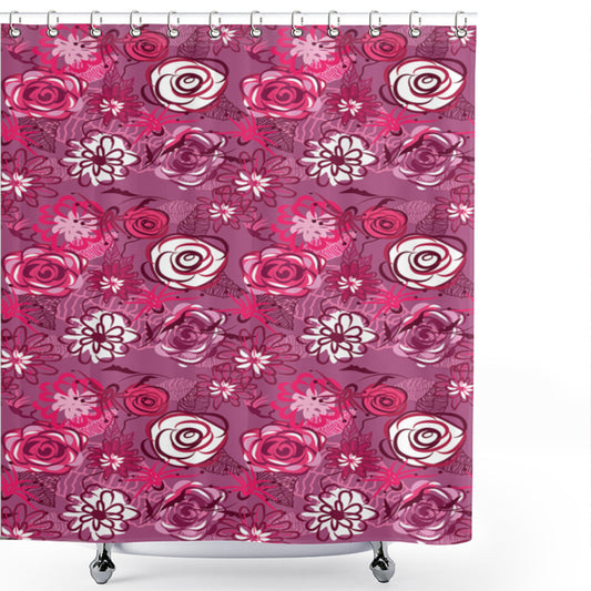 Abstract Spring Flowers Garden Art Fuchsia Maroon Purple Shower Curtain