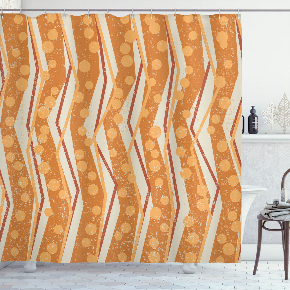 Burnt Orange, Apricot, and Off White Chevron Zigzag Pattern Shower Curtain