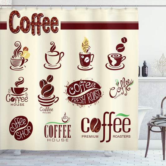 Coffee, Maroon, Beige, and Green Abstract Elements Design Shower Curtain