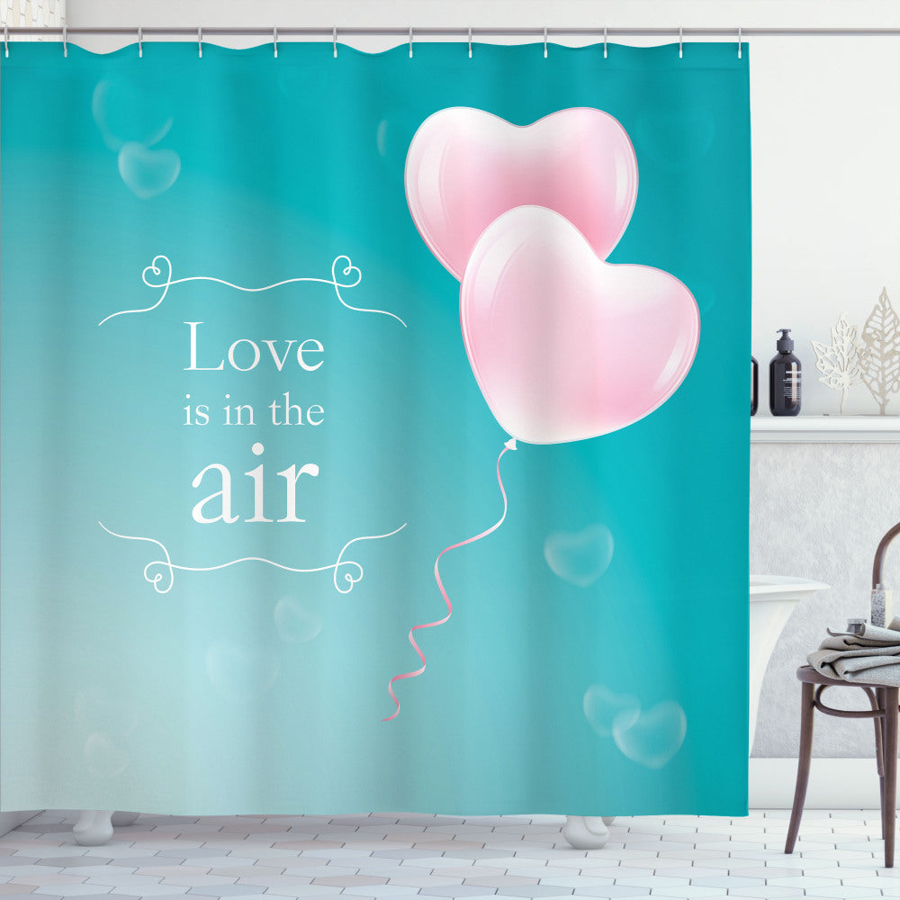 Valentine's Day Heart Balloon Shower Curtain in Dark Seafoam and Pale Pink