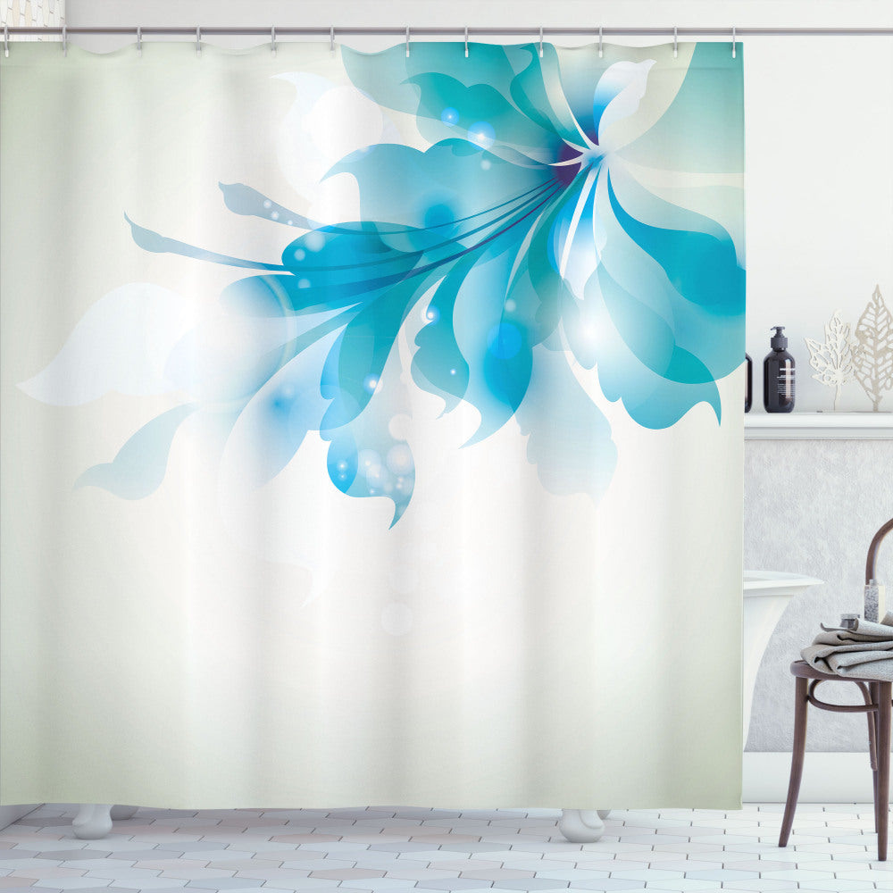 Abstract Ombre Floral Design Shower Curtain in Pale Blue, White, and Blue Tones