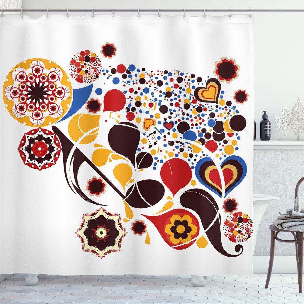 Abstract Multicolor Flower Hearts Notes Design Shower Curtain