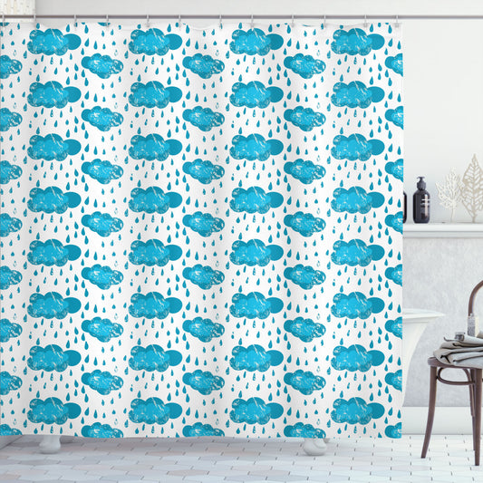 Blue and White Raining Clouds Shower Curtain