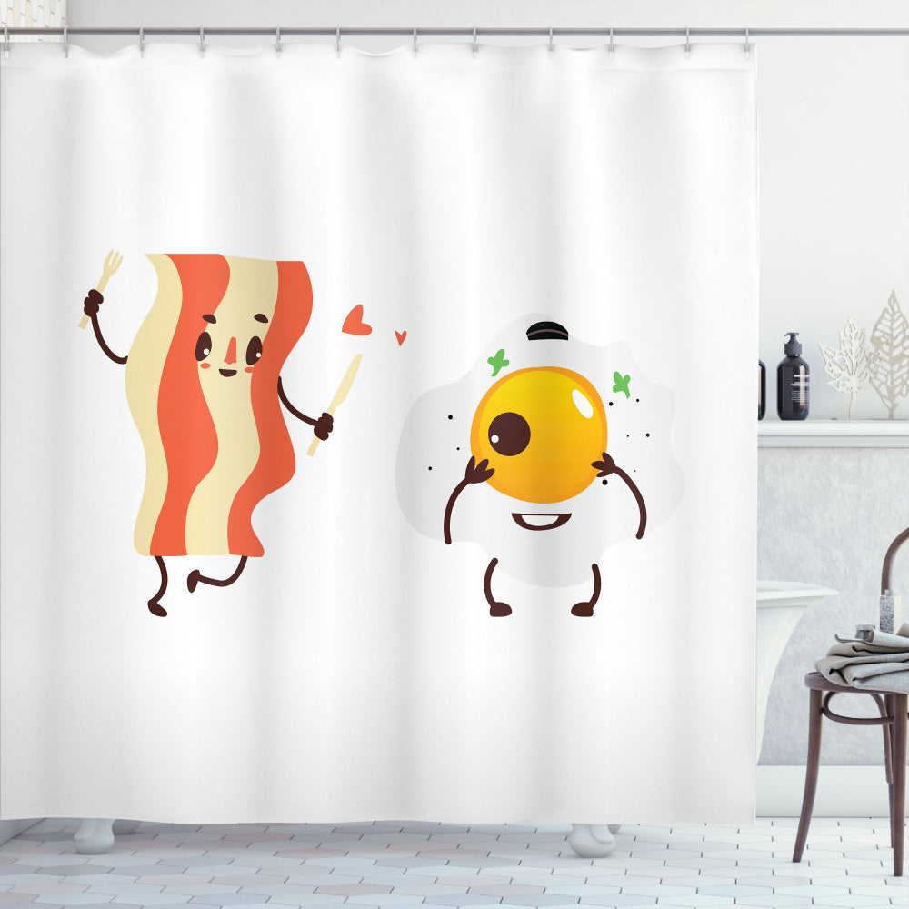 Whimsical Cartoon Characters in Multicolor Bacon Design: Shower Curtain