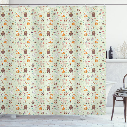 Colorful Animal-themed Woodland Shower Curtain