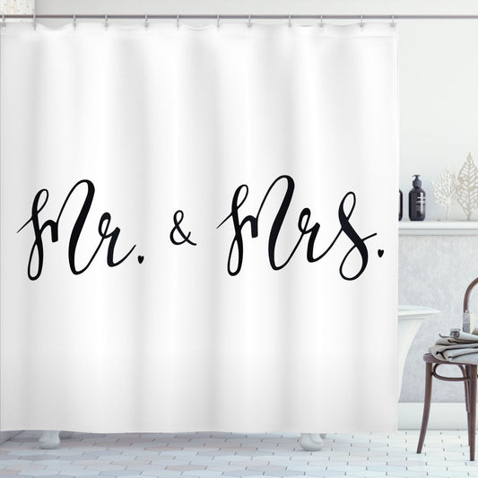 White and Black Mr and Mrs Text Engagement Party Shower Curtain