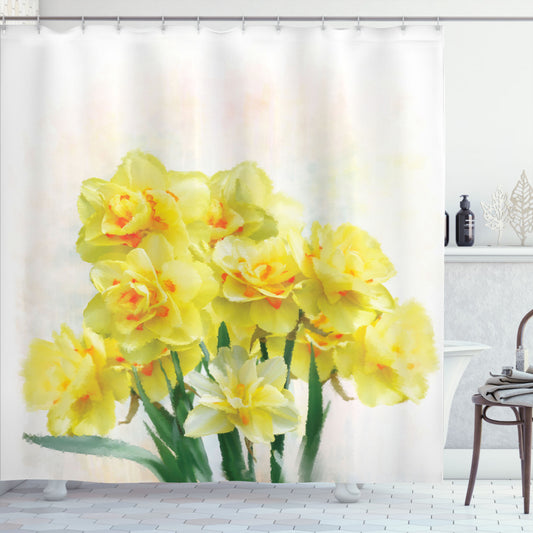 Yellow Green Daffodil Bouquet Painted Shower Curtain