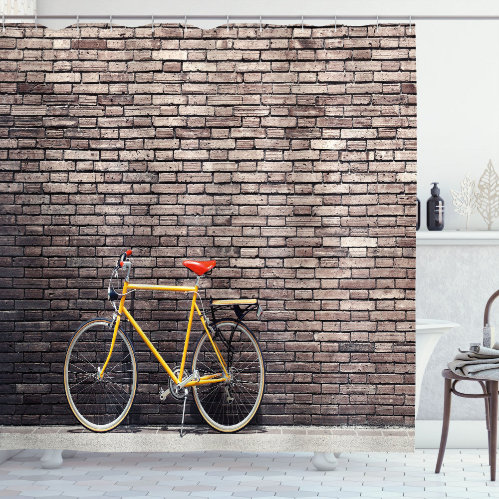 Vintage Yellow, Grey, and Red Bicycle Wall Art Shower Curtain