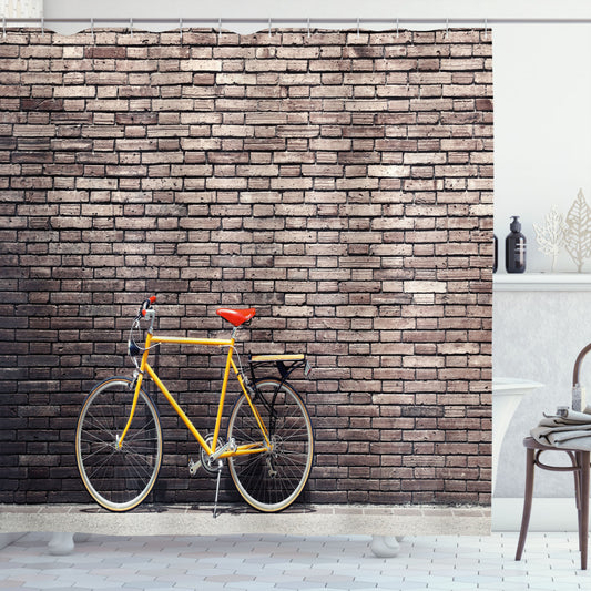 Vintage Yellow, Grey, and Red Bicycle Wall Art Shower Curtain