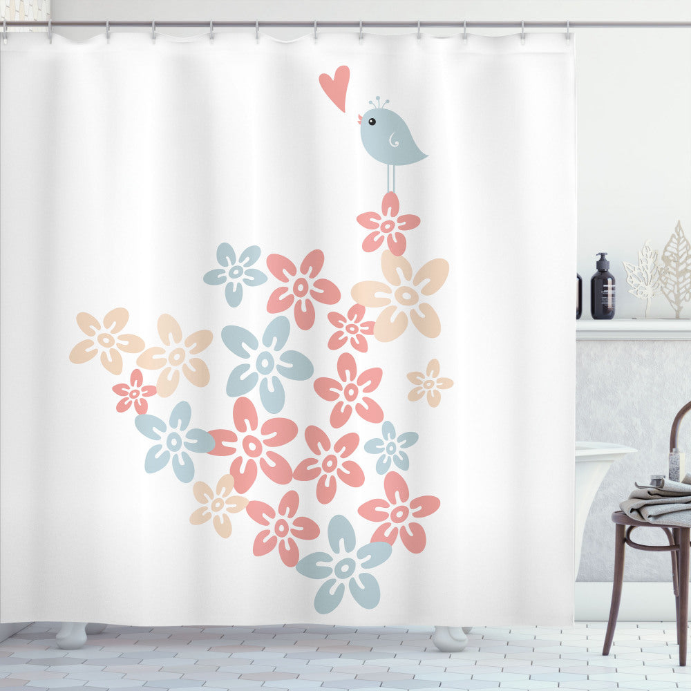 Vintage Design Bath Curtain Perfect for Valentines Day with Dried Rose, Blue Grey, White, and Tan Accents