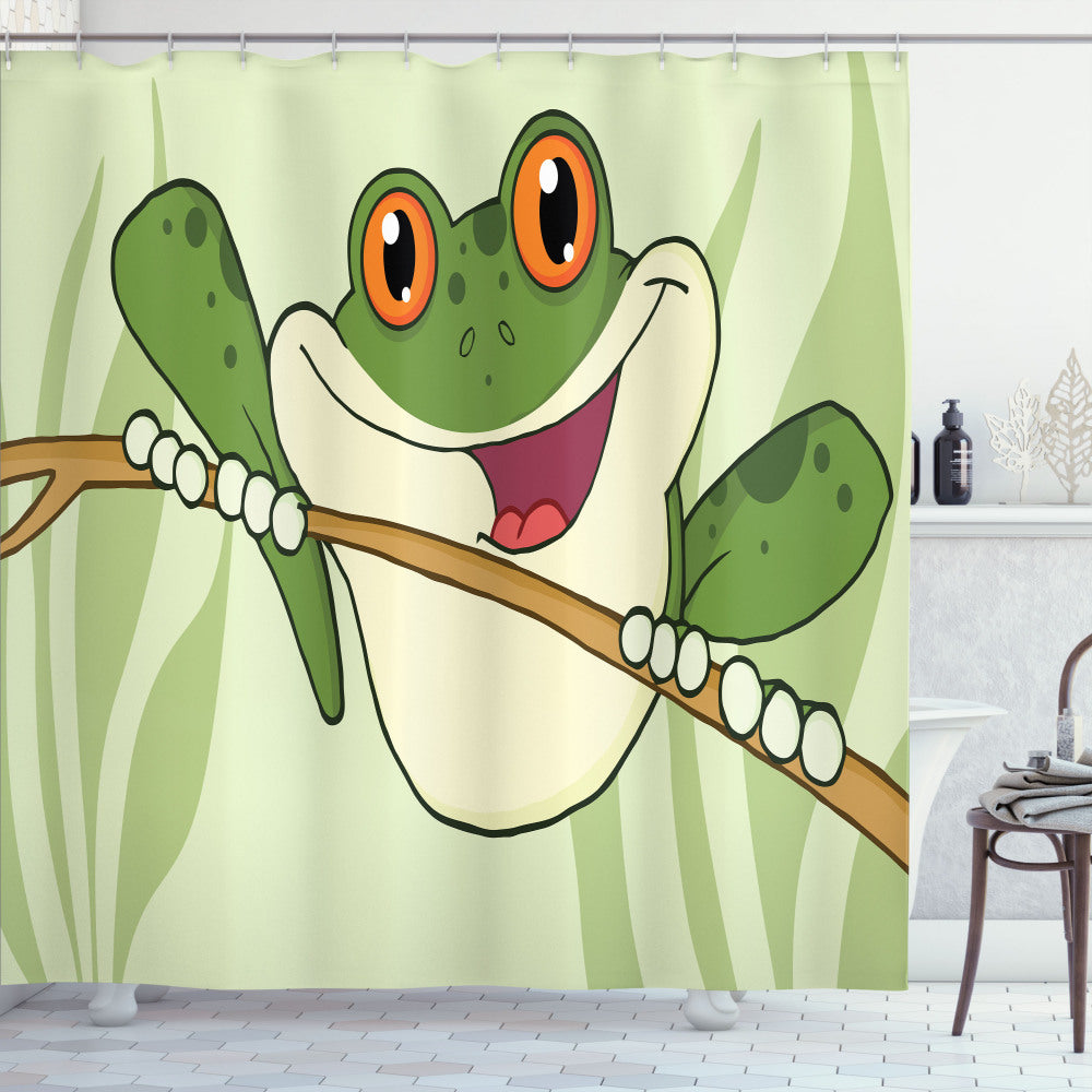 A Joyful Jungle Frog MultiColor Pastel Green Shower Curtain