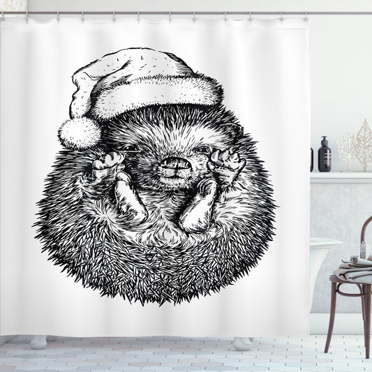 Winter Hedgehog White and Black Hat Bath Curtain