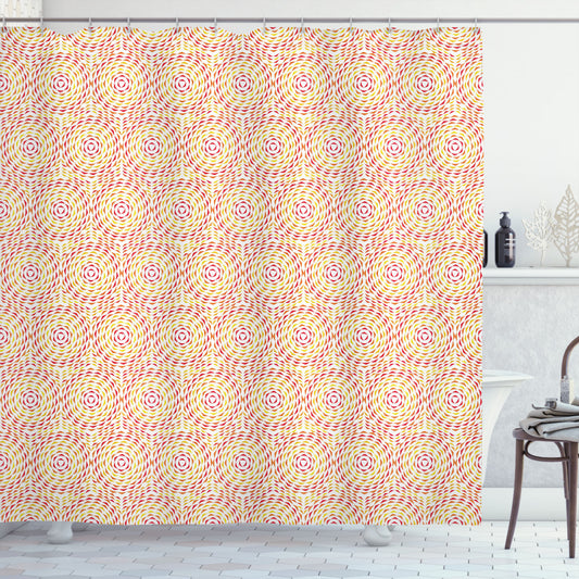 Abstract Concentric Circular Design in Vermilion, Orange, and Yellow: A Luxurious Shower Curtain