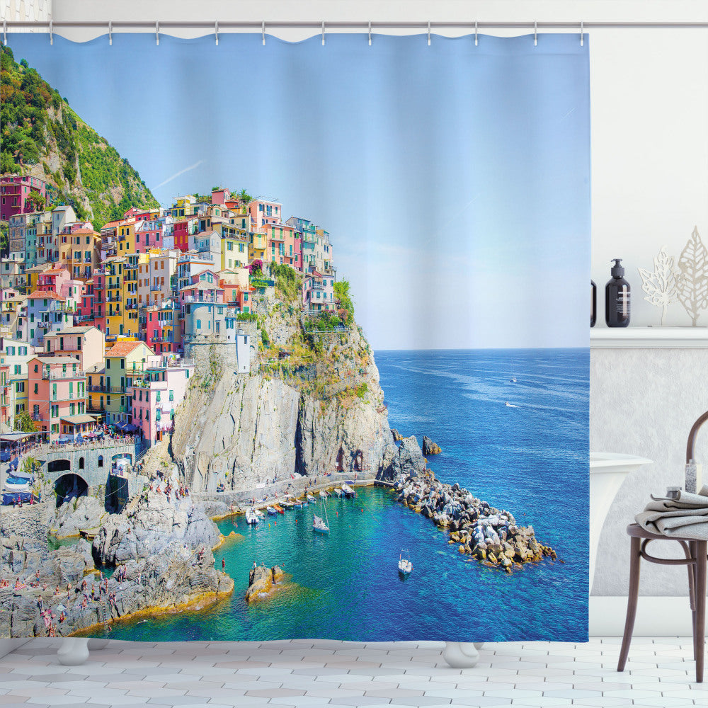 Vernazza Multicolor Bath Curtain - Vibrant Coastal Village Inspired Design