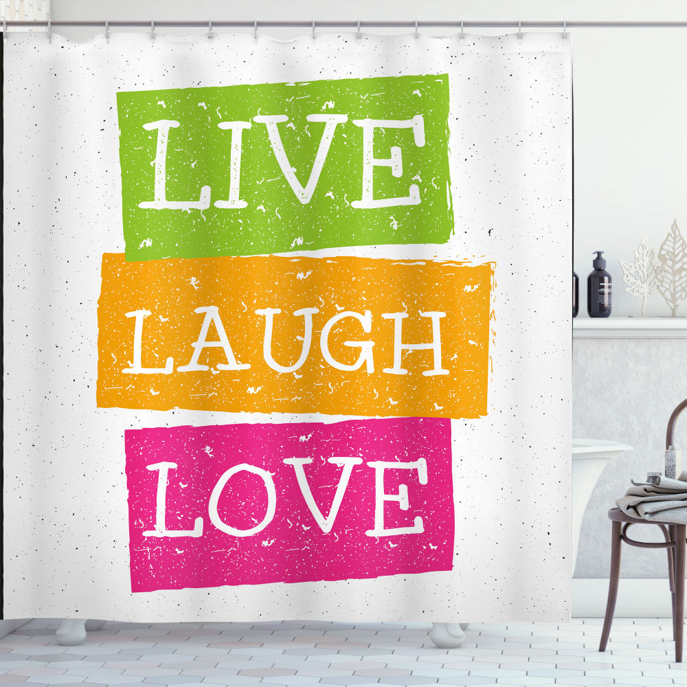 Vibrant Joyous Multicolor Live Laugh Love Shower Curtain