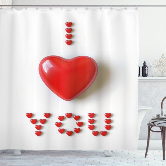 3D Heart Letters in White and Red: I Love You Shower Curtain