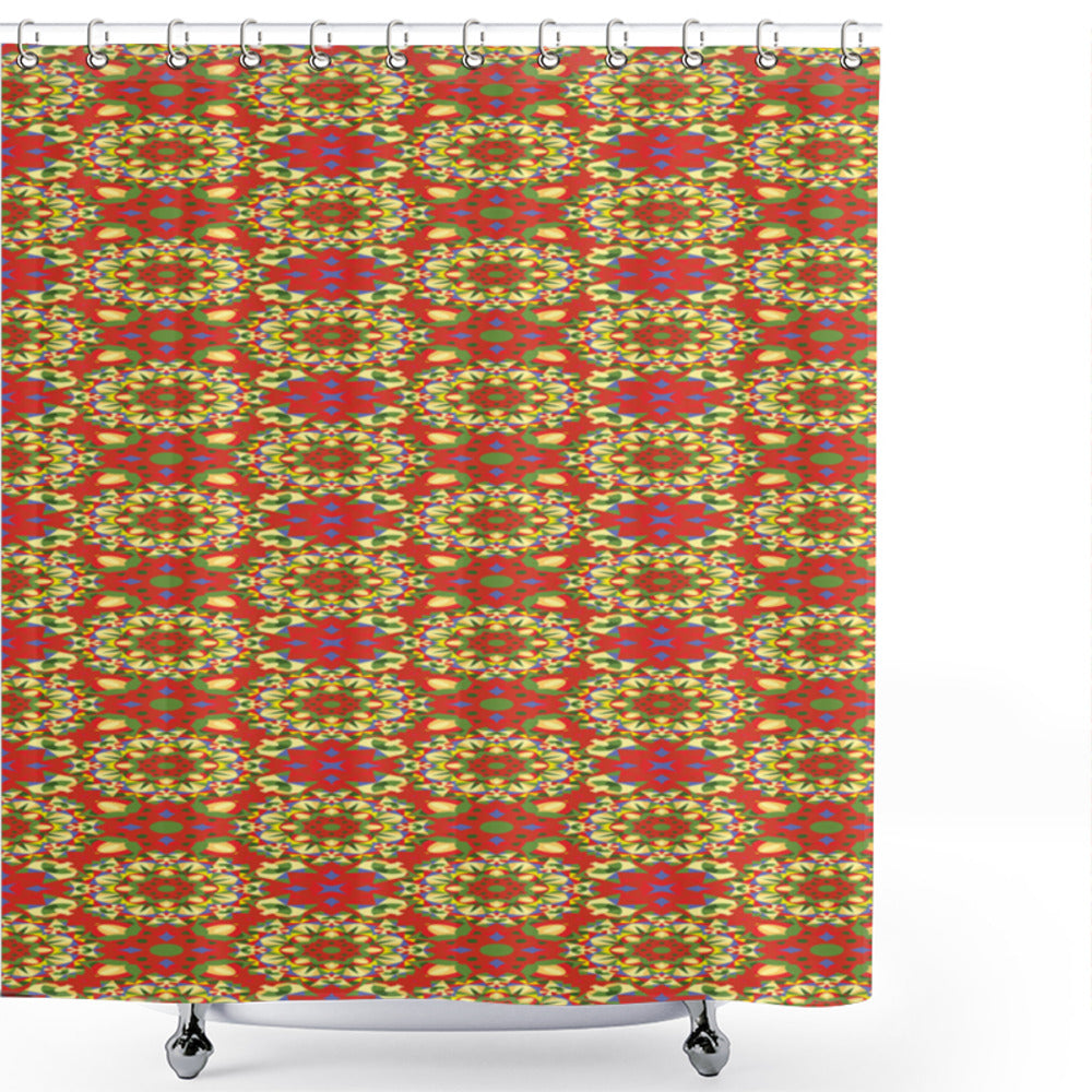 Vibrant Floral Geometric Multicolor Shower Curtain Pattern