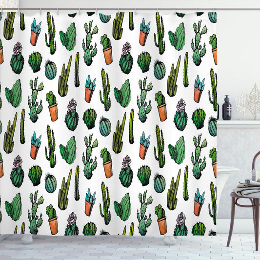 Cactus-Inspired Spiked Pot Art: The Perfect Shower Curtain