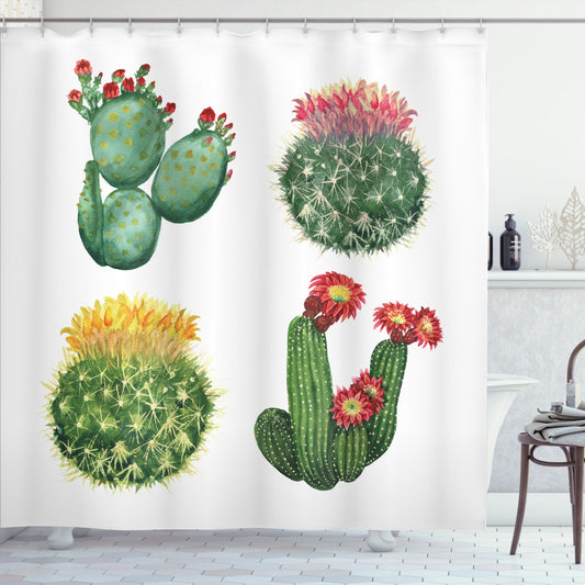 Watercolor Tropical Art Cactus Multicolor Shower Curtain