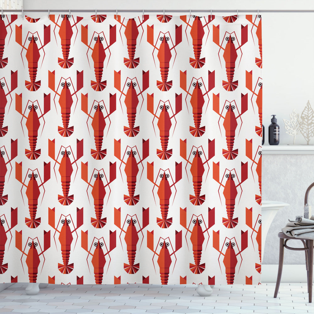 Vermilion and White Lobster Geometric Graphic Shower Curtain