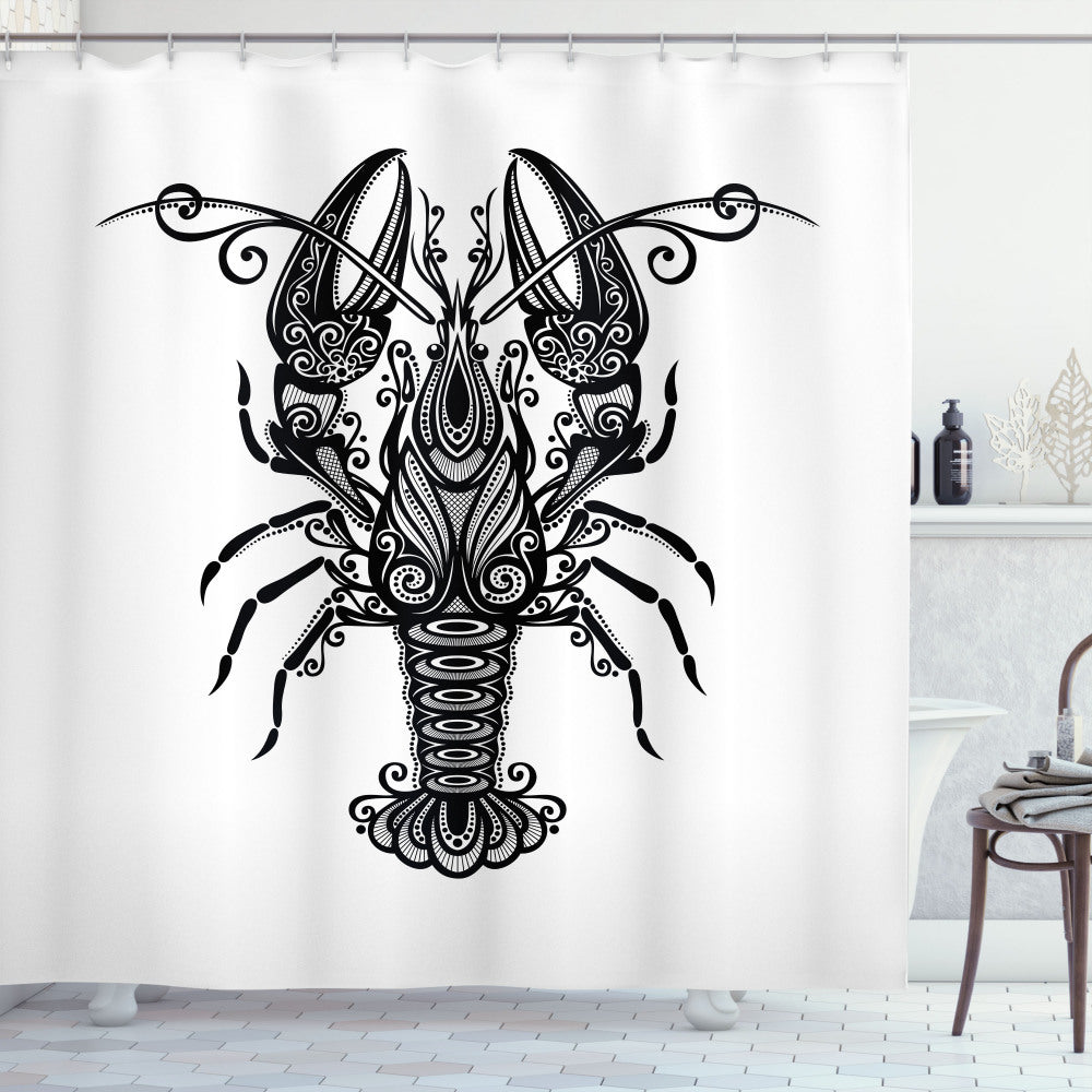 Black and White Lobster Curvy Ornament Shower Curtain