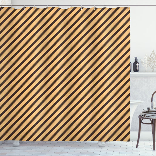 Vintage Striped Modern Shower Curtain in Sand Brown and Chocolate Color Palette