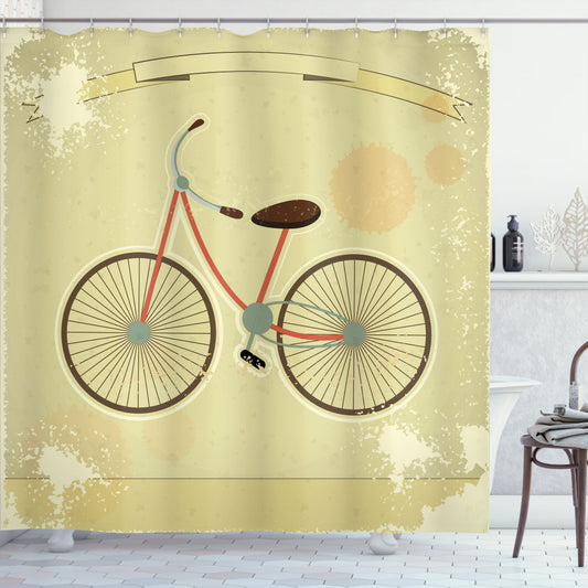 Vintage Brown and Khaki Retro Bike Postcard-themed Shower Curtain